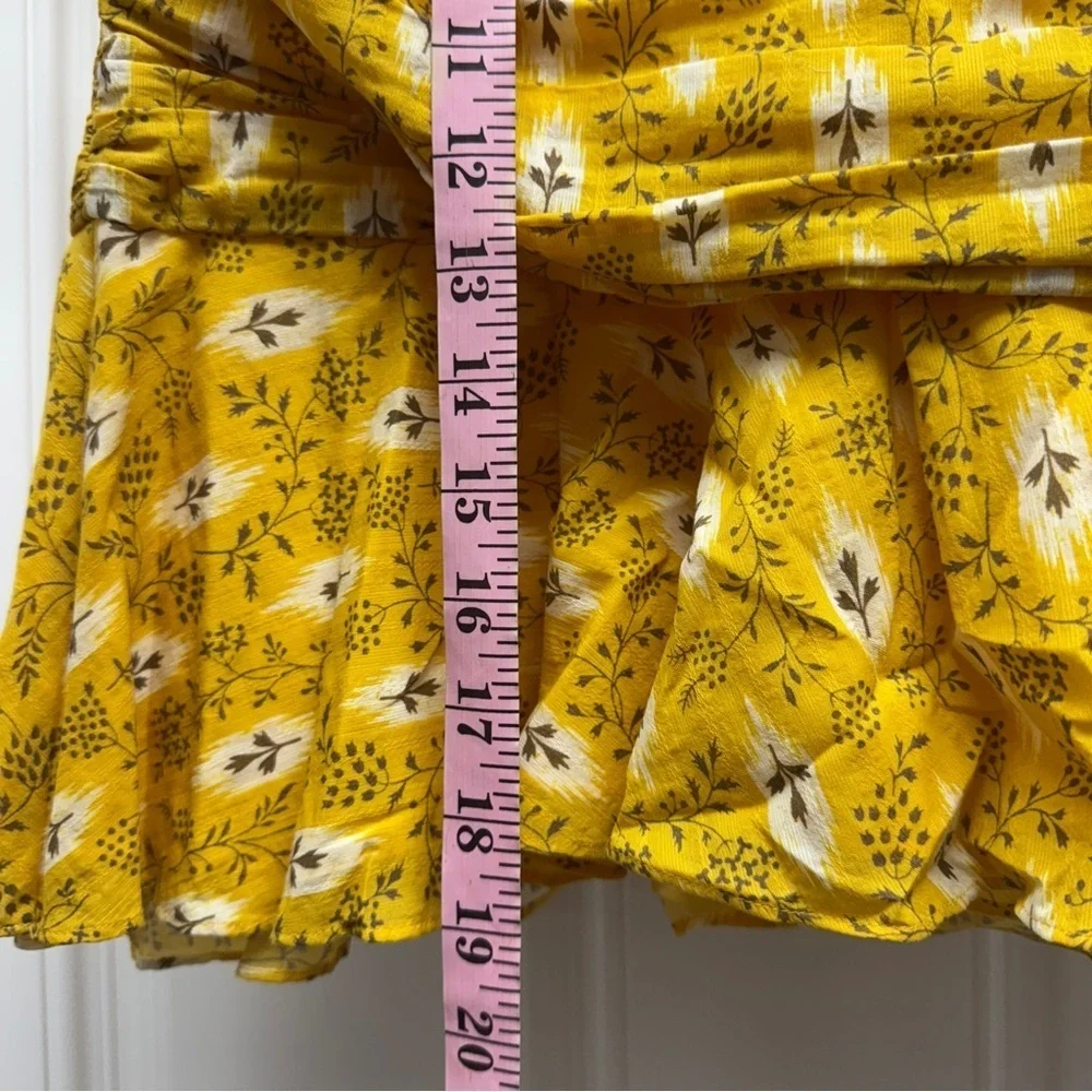 Veronica Beard Taras Skirt Ruched Botanical Ikat Floral Mini Skirt in Yellow
